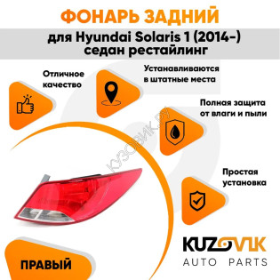 Фонарь задний правый Hyundai Solaris 1 (2014-2017) седан рестайлинг KUZOVIK