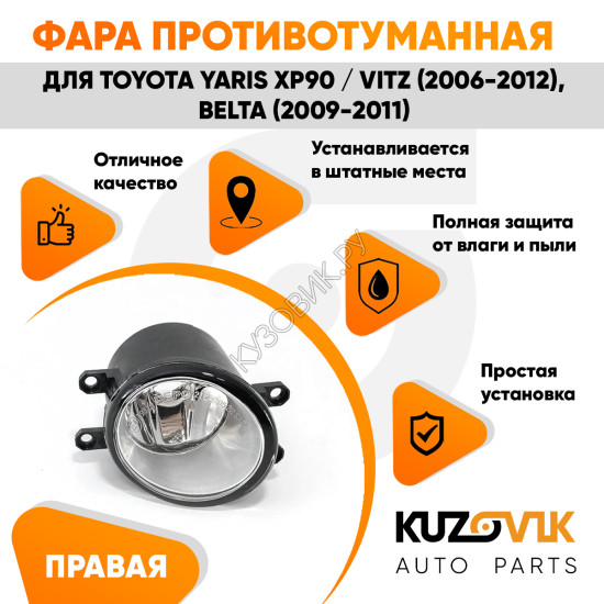 Фара противотуманная правая Toyota Yaris XP90 / Vitz (2006-2012), Belta (2009-2011) KUZOVIK